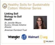 In episode two of the Healthy Soils for Sustainable Cotton webinar series, Dr. Jennifer Moore-Kucera links soil biology to soil health by increasing our understanding of the three functional groups for soil organisms, the soil function activities performed by soil organisms, biological hot spots, and biodiversity in this deep-dive into the relationship between soil health principles and soil biology.nnSoils host vast numbers, mass, and diversity of organisms. Soils are often referred to as the m