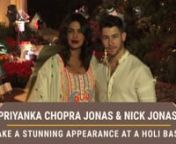 Priyanka Chopra and Nick Jonas recently made a vibrant appearance at a holi bash. The star couple looked stunning as they donned ethnic outfits. Check it out.