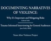 Documenting Narratives of Violence: Why It’s Important and Mitigating RisksnTaught by Gabriel SolisnnThis program is designed for activists, advocates, organizers, researchers, and others interested in responsibly and ethically documenting personal stories related to violence and trauma. Building on over a decade of TAVP’s work documenting, archiving, and sharing narratives of violence, the training begins with a discussion of the importance of documenting narratives of violence, then moves