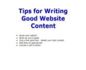 Writing good website content (or speaking it!) is a matter of good communication.nhttp://trevordumbleton.com/write-website-content-seo/nn0:17 Know your subject - this should go without saying but if you&#39;ve watched a few