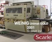WEINIG MOULDER-Unimat GoldnnSpecifications : spindle configuration: 10 HP bottom, 10 HP right, 10 HP left, 15 HP top, 20 HP top, 10 HP bottom; all spindles are 1-1/2″ diameter; 6,800 RPM on all spindles; 5.5 HP inverter controlled variable speed feed 16 to 78 FPM; Cardan drive system; 78″ infeed straightening bed; mechanical digital readouts on all spindles; Digiset readouts on left and top spindles; mechanical readouts on chipbreaker and pressure element of top spindle; pneumatically pressu