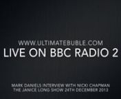 On Christmas Eve 2013 Mark Daniels was contacted by BBC Radio 2 to ask if he would appear on The Janice Long Show and be interviewed as part of a feature they were running on the life of entertainers on the road.nnNikki Chapman was in covering for Janice Long on this occasion but what a lovely lovely person she is.nnFor more information on the Michael Buble Tribute Show please visit www.ultimatebuble.com