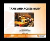 Speaker: James Weisman, Sr. VP and General Counsel; United Spinal AssociationnnThis webinar will discuss the state of accessible taxis nationwide. You will learn how accessible taxis are not only good for New York City, but cities across the country. New York City has continued to ignore the needs and rights of wheelchair users by not mandating that wheelchair accessibility be a design standard for its Taxi of Tomorrow. In doing so, the City has violated various civil rights laws, including the