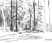 In The Woods II, August 2013, iPad drawing.nA snippet of a recording of the first large wide scale picture that I have set out to draw, spanning a 180 degree view of woodland. I’ve been working in this area for a few months now. Over this time I’ve been satisfied with a couple of charcoal drawings and a painting. I&#39;ve drawn and painted this scene around 50 times, some days it has been frustrating other days it has been a joy. On the frustrating days I call this place my “nemesis”. Whilst