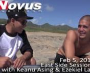 Keanu Asing, Ezekiel Lau and I went looking for some waves yesterday and ended up on the east side of Oahu.We scored some fun onshore wind swell.Check out how the waves were and how Keanu and Zeke were killing it out there.nnEnjoy the video!nnhttp://www.NovusSwell.comnSponsored by http://www.AlohaArmy.com