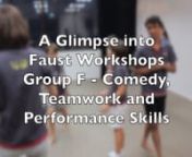 To better demonstrate what we do at our Faust drama workshops, we want to show you a glimpse of what happens in one! Our groups of all ages do many different activities, scripts, themes and content. This video provides a snapshot of what they learn in one area of drama and theatre.nnIn Group F&#39;s workshop, students aged 9 to 12 practised their performance skills and gained knowledge about different types of comedic performance. In small groups they created fun, interactive performance to engage t