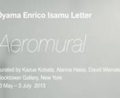 Enrico Isamu Oyama “Aeromural”nnCurated by Kazue Kobata, Alanna Heiss, David WeinsteinnClocktower Gallery, New York / 13 May - 3 July 2013nnAeromural is a site-specific project by Enrico Isamu Oyama (then called Oyama Enrico Isamu Letter) that transforms mural painting into sound installation, and was realized for his residency at the Clocktower Gallery in New York. The first half of the project was executed as a room-swallowing mural, titled FFIGURATI #51, using the artist’s signature sty