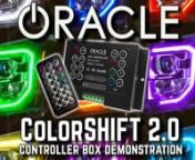 LEARN MORE ABOUT THE 2.0 ColorSHIFT CONTROLLER HERE: https://automotivelightstore.com/collections/oracle-remotes-and-switches/products/oracle-colorshift-2-0-infrared-remote-controllernnOur new ColorSHIFT 2.0 LED Controller can be programmed by the operator for an almost endless number of colors and functions that the user can design and save on the units memory. The box itself has a controller as well as a wireless infrared remote control. There is also a LED indicator on the unit that shows the