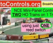 2 HO trains run on 1 track, using only ONE reed switch, automatically controlled an NCE DCC Mini-Panel.The “breakthrough” shown in this video, is that we can use just ONE reed switch, instead of the usual TWO reed switches (“stop” and “go”) traditionally used for two-train “automatic block” type of operation.nnWHY AM I CALLING THIS ONE-REED-SWITCH SYSTEM A “BREAKTHROUGH: There are number of situations (modules, garden railway, running on somebody else’s layout) where you mi