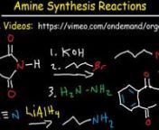 This organic chemistry video tutorial on amine synthesis reactions covers a variety of topics and includes plenty of examples and practice problems to work on.nnHere is a list of topics contained in this video:n1.Nomenclature of Amines - IUPAC &amp; Common Names such as Ethanamine &amp; Ethyl Aminen2.Aromatic Heterocycles - Pyrrole, Pyrrolidine, Pyridine, Piperidine, Pyrimidine, Imidazole, &amp; Purinen3.Physical Properties of Amines - Boiling Point, Water Solubility, Polarity, Hydrogen Bo
