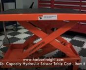 This moveable, hydraulic table cart can position and raise your work piece up to 34-1/2 in. by simply pumping on the foot pedal to the desired height. Features include a hand lever to safely lower your items and two locking swivel casters to ensure stability once the table cart is shifted into position. This table cart is great for any garage, workshop or warehouse dealing with heavy loads!