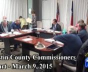Public Commentn00:02:13 – 00:08:29 of the videonn1. Update by Grace Holtkamp, Austin County Historical Commission Chair.nn2. Consideration and possible action to authorize one-time variance from manufactured home rental community (Gore’s Mobile Home Park) platting to add one manufactured home and on-site sewage on Cowbird Lane in Precinct 1.nn00:08:29 – 00:10:30 of the videonn3. CONSENT AGENDA – Items listed are of routine nature and may be acted on in a single motion unless requested ot