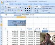 Excel Video 103 introduces the TREND function to forecast the next three month’s billed charges.Trend is an array function, so instead of getting the formula right in one cell and copying down, you select all of the cells you want the answer in first.The other thing that makes array functions different is that instead of hitting Enter when you’re finished with the formula, you choose Ctrl+Shift+Enter.Excel will automatically treat the formula as an array.If you see brackets around yo