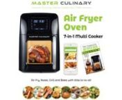 We All Love Fried Food.nCrispy fried chicken, French fries, coconut shrimp, chicken parmesan, spicy hot wings. The list goes on and on….nThe problem is that it was impossible to get that great, crispy-fried crunch and flavor without frying in deep fat or oil. nUntil Now!nnIntroducing the whole new Master Culinary air fryer oven. A 12 quart family sized 7-in-1 multi cooker that air-fries, roasts, grills and bakes all your favorite foods – using 95% less oil, and replacing your: oven toaster,