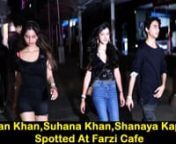Aryan Khan, Suhana Khan and Ahaan Panday were spotted chilling together at a popular eatery. Suhana was accompanied by her good friend and Sanjay Kapoor&#39;s daughter Shanaya Kapoor. The star kids were accompanied by several other Bollywood celeb kids . Chunky Pandey&#39;s nephew Ahaan was keeping it low since he was injured and had a fracture in his arm.
