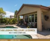Beds: 3 &#124; Baths: 3 &#124; SQFT: 1,965 nhttp://www.johnkevinmiller.com/property-for-sale-details/81490-JOSHUA-TREE-COURT-LA-QUINTA-CA-92253/218016596/19/nnGorgeous Monterey plan with detached casita, newer A/C unit, free-form pebble tec pool, w/cascading spa, paver deck and cozy fire ring. The 1-story home spans 1,965 s.f., and is characterized by tile &amp; wood flooring, new interior paint, custom media center/library, a den/office with clear glass French doors, crown molding, roll-down designer win