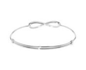 https://www.ross-simons.com/839975.htmlnnCelebrate forever in a beautiful way. The beloved infinity symbol is the centerpiece of this bangle bracelet, which shows off sparkling diamond-accented curves that symbolize a love that transcends time. Adjusts to fit most wrists. Sterling silver infinity bangle bracelet.