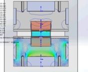 Heat flow simulation carried using Solidworks Flow Simulation, represented by isolines.