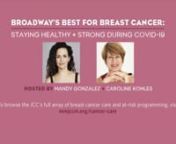 June 15 - The Healing Power of Intimacy and CreativitynnWatch your hosts Hamilton star Mandy Gonzalez &amp; JCC senior director of health and wellness Caroline Kohles talk with some of Broadway&#39;s brightest stars and health experts about coping with cancer amid #COVID19, followed by a Q+A. nnThis session is focused on discussing the link between sexuality, intimacy and creativity featuring James Monroe Iglehart, star ofBroadway’s Hamilton and Aladdin, Kathy Washburn, a life coach, cancer surv