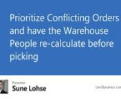 Once the warehouse people is done picking all the shortage orders with no conflict or with on stock, they should handle the conflict stock items and the sales responsible should somehow have prioritized this for the warehouse people to tell on which order they should take this sales orders.