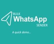 WhatsApp bulk sender software is a windows application developed on .NET Framework 4.6 and based on Whatsapp Web. It allows sending bulk WhatsApp messages and campaign to unlimited numbers, all that you have to do imports your contacts, enter your message and send, chrome will open and start WhatsApp web login in, and your campaign will start.nnWhatsApp Marketing Software &#124; WhatsApp Bulk Sender SoftwarennAn ultimate WhatsApp Messaging solution with a wide collection of option and services give t