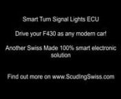 Read more on : https://www.scuding.com/Shop/en/ecu-solutions/102-smart-tls-ecu.htmlnnWith modern cars as a daily driver, have you ever felt how frustrating it can be when your Ferrari Turn Signal Lights are old fashion? They are totally inaudible, don&#39;t have a one touch comfort mode or a turn signal lights left on reminder, don&#39;t make full flashes and is not LED lights compatible! Furthermore, the OEM flasher will fail you sooner or later as it is using an electromagnetic relay.nWe had to correc