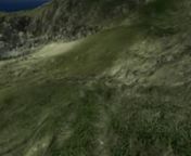 This terrain has been procedurally generated at run time by applying a variant of fBm over perlin noise.nThis demo features chunked LOD, texture blending, erosion effects, almost 1 million of vertices at about 50 FPS. Those speed leaps (run time too) have allowed me to stuff all I intended to show in this short video. nConsider that, though the executable takes 40 KB (*), for this 2 minutes walk it has been generating an area covering over 5 billions of vertices, which means 60 GB of geometry te
