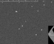 The NEO (Near Earth Object) asteroid 2012 TC4 has had a close encounter with eratrh at 2017 October 11.nnOne day before this, it was fine for ROTAT C95 remote station in southern France.nnUsing a 0.60-m/f3.2 Newton with a STL-11000M CCD camera without filters I exposed each 30 seconds for 15 sec an image (and 15 sec download time, old USB 1.1).nnI used about 400 images and so you can see a 15sec timelapse with about 700x timelapse factor.nnThe blinking of the asteroid is from the very fast rotat