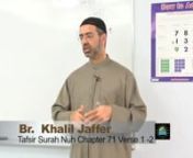 This is the first lesson in the Surah Nuh tafsir series with Br. Khalil Jaffer. This lesson discusses ayaats 1 and 2. Br. Khalil takes an in-depth look at the first two ayaats of this surah, using arabic grammar as well as examples from various surah&#39;s to create understanding of the beginning of Surah Nuh.