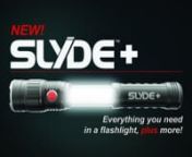 It’s better than ever! We took our best-selling SLYDE Flashlight nweather-proof (IPX4) and impact-resistantnnOPERATIONn• Side-positioned, ON/OFF button; hold to dimn• C•O•B Work Light automatically turns ON whennopened and OFF when closednnBATTERIESn• Powered by 4 AAA batteries (included)nnSPECSn• 0.7 lbs.n• Length: Compacted: 7.25” / Extended: 9.5”n• Diameter: (Head) 1.625” / (Barrel) 1.375”