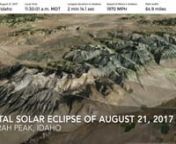 See the Great American Eclipse of August 21, 2017. This animation simulates the view of the Moon&#39;s shadow racing over Borah Peak, Idaho.nnThis is built by Michael Zeiler with an accurate imagery and terrain base map utilizing extremely accurate figures for the Moon&#39;s shadow developed by NASA&#39;s Scientific Visualization Studio. The video frames were automated in ArcGIS Pro by Esri.com. This video can be freely shared on social media, on websites and blogs, and broadcast media with a credit to www.