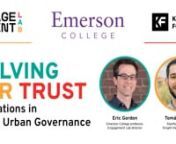 Join Emerson College Engagement Lab director Eric Gordon and Stanford University Knight-Hennessy Scholar Tomás Guarna for an examination of the tech-based solutions being imagined and implemented by city governments to build trust with their constituents. Hear from Gordon and Guarna about the actionable learnings they’ve gathered from technologists and city leaders in Argentina, Spain, and the United States, as part of their research made possible by the Knight Foundation. Then, join us for a