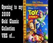 This is the opening to my 2000 Gold Classic Collection VHS of Toy Story (1995) and here are the order:nnn1. Blue FBI Warningsn2. Walt Disney World promon3. Tarzan (2000) trailern4. An Extremely Goofy Movie promon5. Sing Along with Tigger promon6. The Little Mermaid II: Return to the Sea trailern7. Buzz Lightyear of Star Command: The Movie trailern8. Disney.com promon9. Walt Disney Gold Classic Collection promon10.