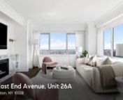 View the listing here: https://www.compass.com/listing/1004327026668370273/viewnnPerched high-a-top East End Avenue, this meticulously renovated 3 bedroom/3.5 bathroom home sits on the 26th floor of one of East End Avenue’s most distinguished full-service, white-glove cooperatives.nnA well appointed entry gallery, with a stylish powder room, opens onto an enormous living room and dining room with a gas fireplace; these rooms overlook the East River and the Manhattan skyline. The entire area is