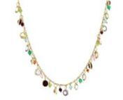 https://www.ross-simons.com/939661.htmlnnAdd a pop of color to your look with this playful necklace. It boasts 12.10 ct. tot. gem wt. blue topaz, amethyst, ruby, citrine, rose quartz, prasiolite, peridot and garnet gemstones that dangle from a polished 18kt yellow gold over sterling silver cable chain. Also features 3mm faceted beads of blue chalcedony and orange and green agate for even more vibrancy. Includes a 2 extender. Lobster clasp, multi-gemstone necklace.