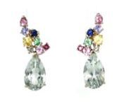 https://www.ross-simons.com/994933.htmlnnOur truly artful earrings call together unexpected hues for the most magnificent result! 6.00 ct. t.w. pear-shaped prasiolite drops are topped by lively flourishes bright with 1.79 ct. tot. gem wt. tanzanite, emerald, ruby and pink, yellow, blue and green sapphire rounds for a look that exudes creativity and nature-inspired elegance. Finely crafted in polished 14kt yellow gold. Hanging length is 3/4. Post/clutch, multi-gemstone and prasiolite drop earring