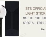 The BTS Official LIGHT STICK - MAP OF THE SOUL SPECIAL EDITION in cavo features a sleek and elegant design that showcases the group&#39;s signature logo. It is predominantly black with a transparent handle, allowing the light from within to shine through beautifully. The light stick is adorned with intricate details, including a silver-colored metal plate featuring the BTS logo and a star-shaped charm hanging from the handle.nnn#BTSOfficialLightSticMapOfTheSoulEditionindubaiuae #btsofficiallightstic