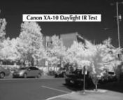 I have been doing IR photography for a couple decades now and I have been waiting for a camcorder which would allow me to do daylight IR. I&#39;ve found it. The Canon XA-10 has an infrared mode intended for night use but with the proper filtration you can use it during daylight. The manual warns against this for good reason. This video was made with 18 stops of Neutral Density filtration on the camera. Don&#39;t try to do daylight infrared with less than 10 stops of Neutral Density or possibly an IR fil