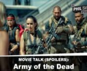 This is my review of Zack Snyder&#39;s Army of the Dead. In the first part I do non-spoilers and then in the second part I open it up to spoilers (with a warning beforehand). Army of the Dead is a zombie heist film directed by Zack Snyder, with a screenplay he co-wrote with Shay Hatten and Joby Harold, based on a story by Snyder.The film stars Dave Bautista, Ella Purnell, Omari Hardwick, Ana de la Reguera, Theo Rossi, Matthias Schweighöfer, Nora Arnezeder, Hiroyuki Sanada, Tig Notaro, Raúl Castill