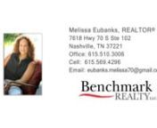 100 Claytie S Nashville TN 37221 &#124; Melissa Eubanks nnMelissa EubanksnnMelissa Eubanks has been in real estate since 1999, and is currently with Benchmark Realty in Nashville. She spends her free time going to Titans games, spending time with her family and their Pug Finnegan, and walking the trails with her husband.nneubanks.melissa70@gmail.comn6155694296n nhttps://real3dspace.com/3d-model/100-claytie-s-nashville-tn-37221/skinned/n nhttps://www.real3dspacegalleries.com/Benchmark-Realty/Melissa-E