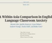 59702nnnAnxiety in English language classrooms is often considered as one of the major sources of students’ reticence and shyness, frequently reported as one of the common characteristics of Asian learners. But, do all Asian students share the same characteristics in the setting of language learning? There might be some differences even if they share the basic traits. In order to investigate this question, we have conducted a questionnaire survey in Japan and Indonesia, using the framework of