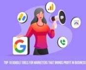 In this video, I have shared 10 Free Google Tools..nWhich are as follows:nn1. Google Chromen2. Google Keyword Plannern3. Google AdSensen4. Google Analyticsn5. Google Search Consolen6. Google Trendsn7. Google My Businessn8. Google Test My Siten9. Google PageSpeed Tooln10. Google VoicennnClick on the link to know more:nhttps://www.techieapps.com/top-google-tools-for-marketers/?utm_source=YouTube&amp;utm_medium=NC&amp;utm_campaign=traffic