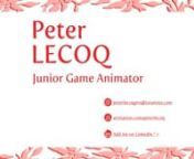 My name is Peter, I&#39;m a Game Animator student.nIf you are interested in my skills, feel free to contact ! :)nnWork and Contacts :n- https://www.artstation.com/peterlecoqn- peterlecoqpro@tutanota.comn- I actually live at Nantes in Francen- Add me on LinkedIn ! ;)