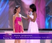 Annie Jorgensen, Miss Wisconsin&#39;s Outstanding Teen for 2011, performs her talent piece during the 2011 Miss Wisconsin Pageant.nnProduced by Jon Kline with www.JonKline.com, Engineered by Clark Cambern, Directed by Jim Marr.This was originally streamed live and made available on DVD.