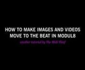 How to make images and video move to the beat in Modul8.nnThese are the modules I&#39;m using:n- (at) BPM (Global) by Andy Teasdale (I use this one instead of the default BPM (Global) module from Garagecube).n- BPM Router (layer)nnI think I made up the fact that Andy Teasdale lives in London, sorry about that. nnA repeated question is how long the video clip should be. I use clips between 2-8 seconds. You have to test how your clip will work with the kind of music you are performing to. You might wa