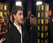 Paul Mescal gets starstruck seeing David Beckham and Margot Robbie at the 2024s EE BAFTA Film Awards. He also revealed how he feels about being nominated for an award. Report by Bangurak. Like us on Facebook at http://www.facebook.com/itn and follow us on Twitter at http://twitter.com/itn