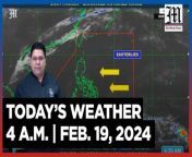 Today&#39;s Weather, 4 A.M. &#124; Feb. 19, 2024&#60;br/&#62;&#60;br/&#62;Video Courtesy of DOST-PAGASA&#60;br/&#62;&#60;br/&#62;Subscribe to The Manila Times Channel - https://tmt.ph/YTSubscribe &#60;br/&#62;&#60;br/&#62;Visit our website at https://www.manilatimes.net &#60;br/&#62;&#60;br/&#62;Follow us: &#60;br/&#62;Facebook - https://tmt.ph/facebook &#60;br/&#62;Instagram - https://tmt.ph/instagram &#60;br/&#62;Twitter - https://tmt.ph/twitter &#60;br/&#62;DailyMotion - https://tmt.ph/dailymotion &#60;br/&#62;&#60;br/&#62;Subscribe to our Digital Edition - https://tmt.ph/digital &#60;br/&#62;&#60;br/&#62;Check out our Podcasts: &#60;br/&#62;Spotify - https://tmt.ph/spotify &#60;br/&#62;Apple Podcasts - https://tmt.ph/applepodcasts &#60;br/&#62;Amazon Music - https://tmt.ph/amazonmusic &#60;br/&#62;Deezer: https://tmt.ph/deezer &#60;br/&#62;Stitcher: https://tmt.ph/stitcher&#60;br/&#62;Tune In: https://tmt.ph/tunein&#60;br/&#62;&#60;br/&#62;#TheManilaTimes&#60;br/&#62;#WeatherUpdateToday &#60;br/&#62;#WeatherForecast