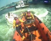 This was the dramatic moment a lifeboat crew lassoed a runaway speedboat in Devon.