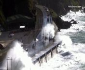 Motorists were hit by huge waves in Douglas, Isle of Man, on Sunday (April 7) as Storm Kathleen made its way through the British Isles. - REUTERS