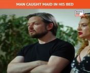 Man caught maid in his Bed from a maid in a hotel room is alarmed when she sees a big dick